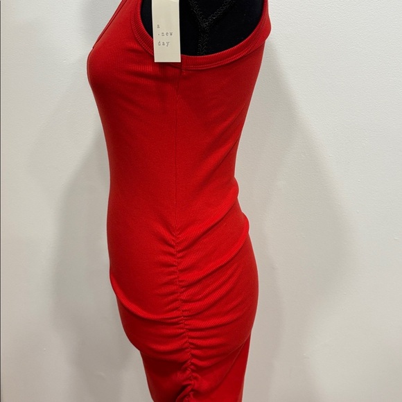 A NEW DAY bodycon red Sleeveless tank Dress side ruching NWT XS - Picture 4 of 5